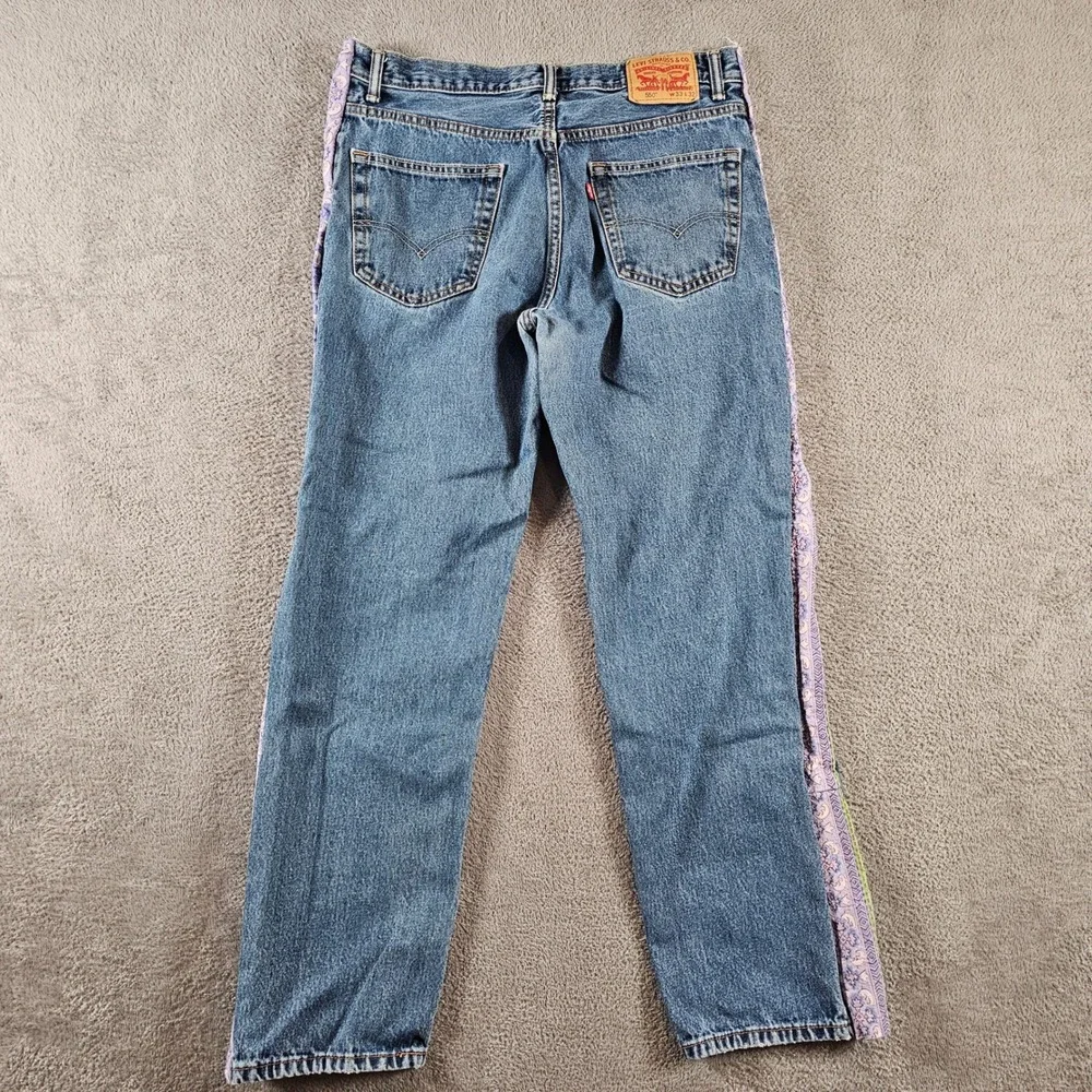 Levis 550 Relaxed Fit Custom Patterned Side Stripe Jeans 36x31 Upcycled Unisex
